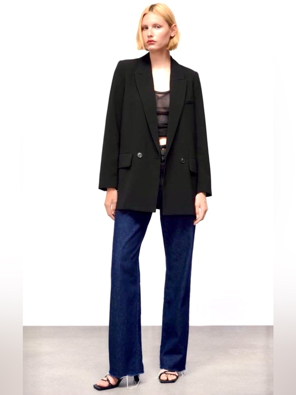 Zara Sz M Black Double-Breasted Oversized Tailored Blazer 1255/995/800/M